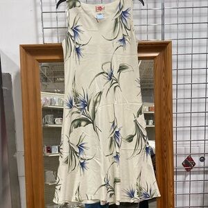 WOMEN 100% SILK Hilo Hattie Cream Sleeveless V-Neck Midi Sundress